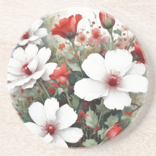 Weiße und rote Blumen Elegante Wasserfarbe Getränkeuntersetzer