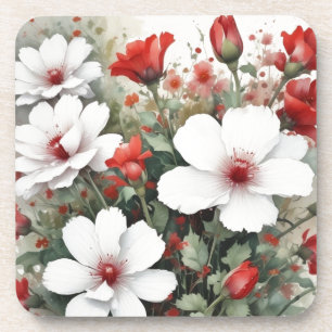 Weiße und rote Blumen elegante Wasserfarbe Getränkeuntersetzer