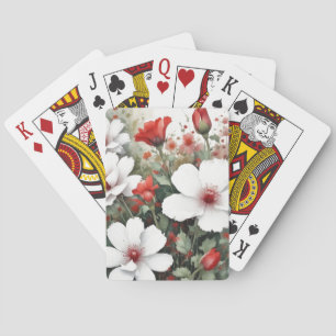 Weiße und rote Blumen elegante Wasserfarbe Spielkarten