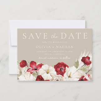 Weiße und rote Blumen Hochzeit Save The Date
