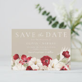 Weiße und rote Blumen Hochzeit Save The Date (Stehend Vorderseite)