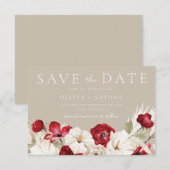 Weiße und rote Blumen Hochzeit Save The Date (Vorne/Hinten)