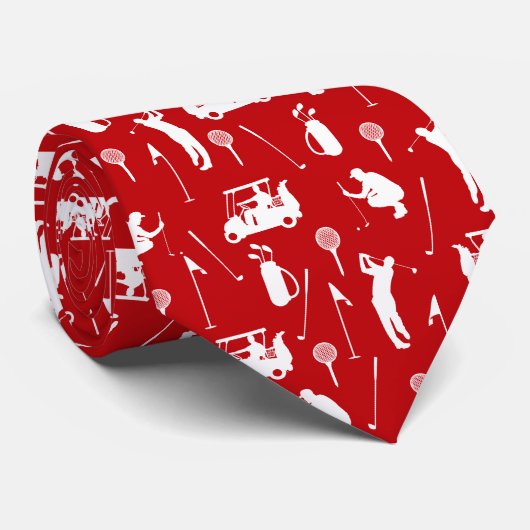 Weiße und rote Golf Symbole Muster Krawatte (Gerollt)