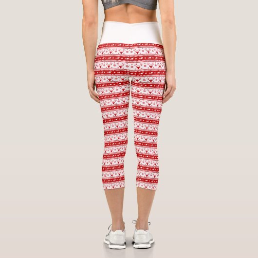 Weiße und rote Hirschköpfe Muster Capri Leggings (Rückseite)