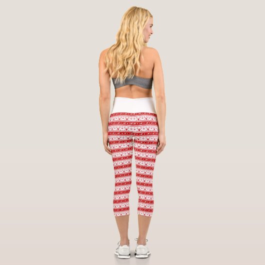 Weiße und rote Hirschköpfe Muster Capri Leggings (Rückseite)
