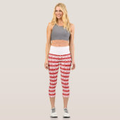 Weiße und rote Hirschköpfe Muster Capri Leggings (Vorderseite)