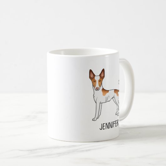 Weiße und rote Ibizan-Hunde glatter Coat mit Namen Kaffeetasse (VorderseiteRechts)