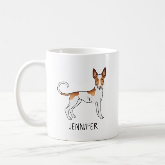 Weiße und rote Ibizan-Hunde glatter Coat mit Namen Kaffeetasse (Links)