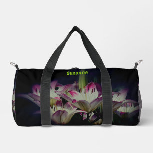 Weiße und rote Lilienblumen personalisiert Duffle Bag