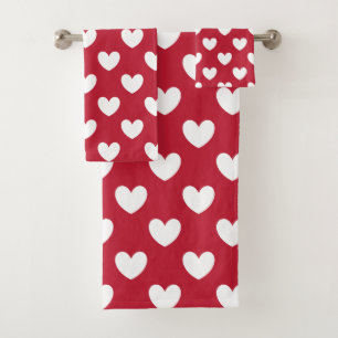 Weiße und rote Polka-Herzen Badhandtuch Set