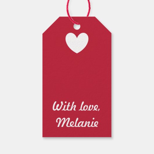 Weiße und rote Polka-Herzen Geschenkanhänger (Rückseite)