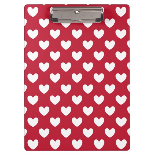 Weiße und rote Polka-Herzen Klemmbrett (Vorderseite)