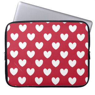 Weiße und rote Polka-Herzen Laptopschutzhülle