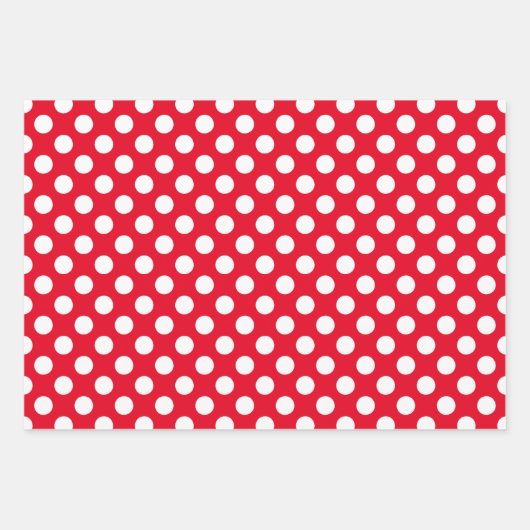 Weiße und rote Polka-Punkte Geschenkpapier Set (Vorderseite)