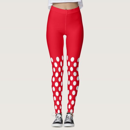 Weiße und rote Polka-Punkte Leggings (Vorderseite)