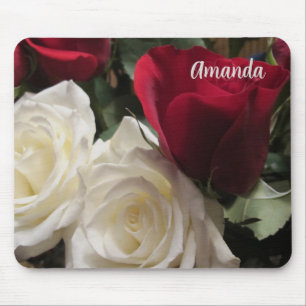 Weiße und rote Rosen Blumen-Mauspad individuell Mousepad