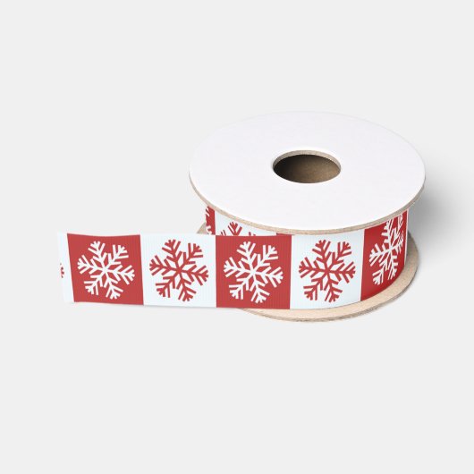 Weiße und rote Schneeflocken Ripsband (Spule)