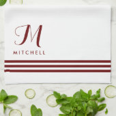 Weiße und rote Streifen und Monogramm Geschirrtuch (Gefaltet)