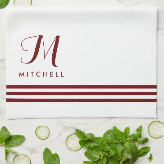 Weiße und rote Streifen und Monogramm Geschirrtuch (Gefaltet)