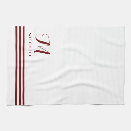 Weiße und rote Streifen und Monogramm Geschirrtuch (Horizontal)
