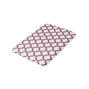 Weiße und rote Trellis, Gitter, Quatrefolie Badematte