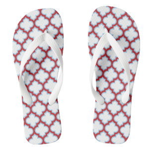 Weiße und rote Trellis, Gitter, Quatrefolie Badesandalen