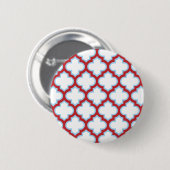 Weiße und rote Trellis, Gitter, Quatrefolie Button (Vorne & Hinten)