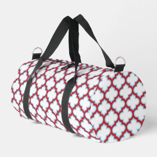 Weiße und rote Trellis, Gitter, Quatrefolie Duffle Bag