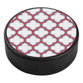 Weiße und rote Trellis, Gitter, Quatrefolie Eishockey Puck