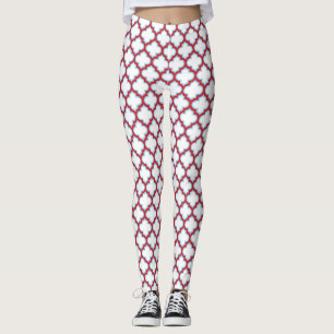 Weiße und rote Trellis, Gitter, Quatrefolie Leggings