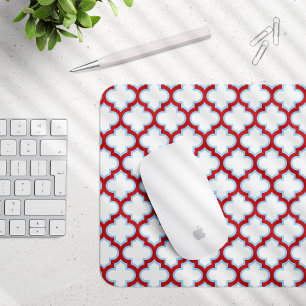 Weiße und rote Trellis, Gitter, Quatrefolie Mousepad