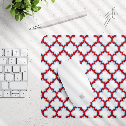 Weiße und rote Trellis, Gitter, Quatrefolie Mousepad