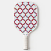 Weiße und rote Trellis, Gitter, Quatrefolie Pickleball Schläger (Vorderseite)