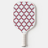 Weiße und rote Trellis, Gitter, Quatrefolie Pickleball Schläger (Rückseite)