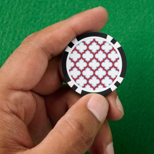 Weiße und rote Trellis, Gitter, Quatrefolie Pokerchips (Hand)