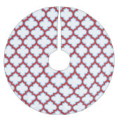 Weiße und rote Trellis, Gitter, Quatrefolie Polyester Weihnachtsbaumdecke (Vorderseite)