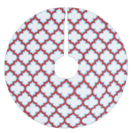 Weiße und rote Trellis, Gitter, Quatrefolie Polyester Weihnachtsbaumdecke