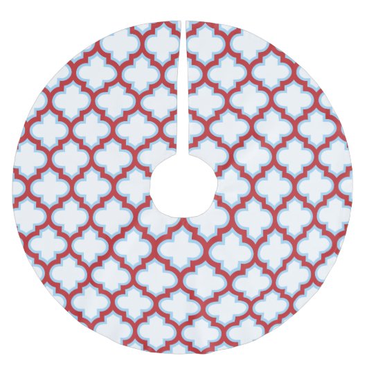 Weiße und rote Trellis, Gitter, Quatrefolie Polyester Weihnachtsbaumdecke (Vorderseite)