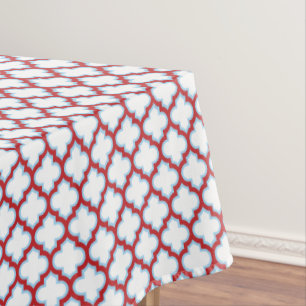 Weiße und rote Trellis, Gitter, Quatrefolie Tischdecke