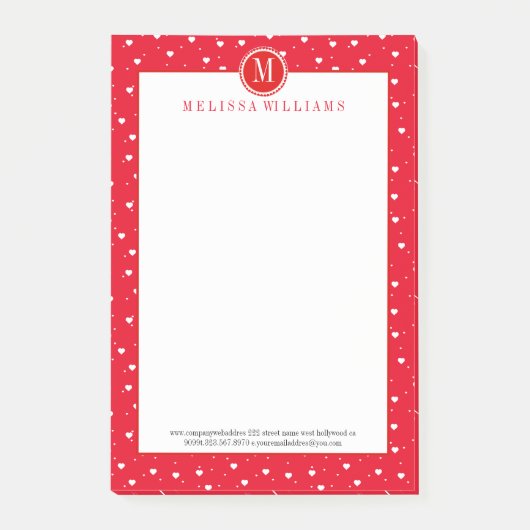 Weiße und rote Valentine Herzmuster Post-it Klebezettel (Vorderseite)