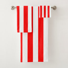 Weiße und rote vertikale Streifen Badhandtuch Set