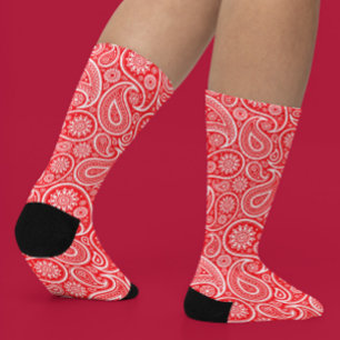 Weiße und rote Vintage-Paisley-Muster-Socken Socken