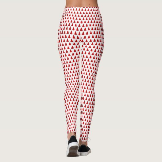 Weiße und rote Weihnachtsbaummuster lang Leggings (Rückseite)