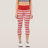 Weiße und rote Weihnachtsferde und Schlittenpatter Capri Leggings (Vorderseite)