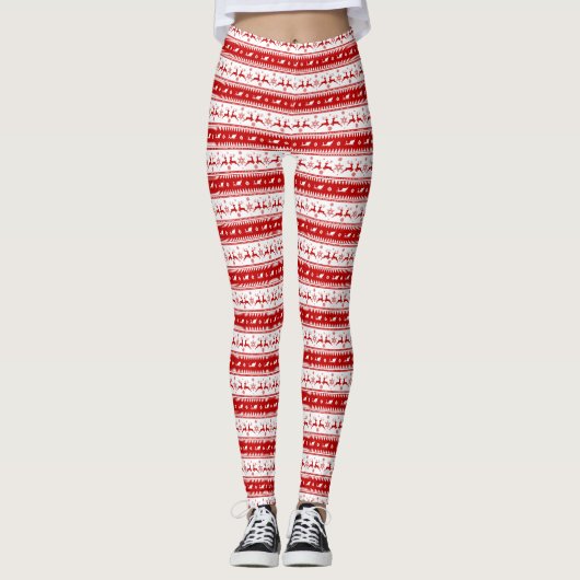 Weiße und rote Weihnachtsferde und Schlittenpatter Leggings (Vorderseite)