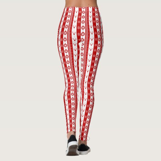 Weiße und rote Weihnachtsferde und Schneeflocken Leggings (Rückseite)