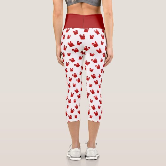 Weiße und rote Weihnachtsmuster Geschenkboxen Hoch Capri Leggings (Rückseite)