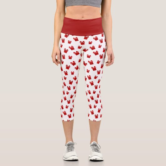 Weiße und rote Weihnachtsmuster Geschenkboxen Hoch Capri Leggings (Vorderseite)