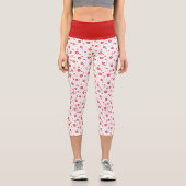 Weiße und rote Weihnachtsschneeflocken Muster Capri Leggings (Vorderseite)