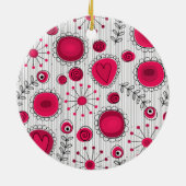 Weiße und rötliche Herzen und Blume mit Blumenmust Keramikornament (Hinten)